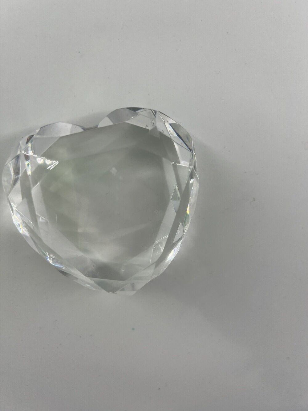 Crystal Heart Paperweight Vintage Clear 3x3 Etched Collectors Gift 9.5oz Desk